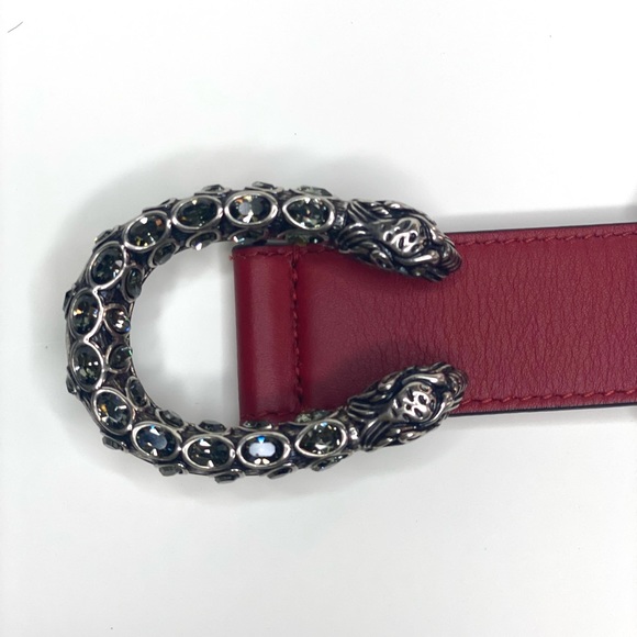 Iconic Dionysus Leather Belt Tiger head buckle encrusted with crystals. - Picture 5 of 10